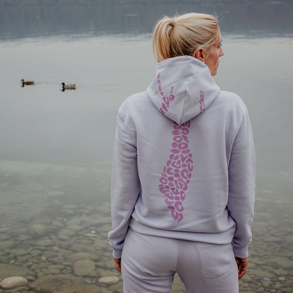 Unisex-Kapuzensweatshirt in der Farbe Flieder mit Leo Design Ton in Ton